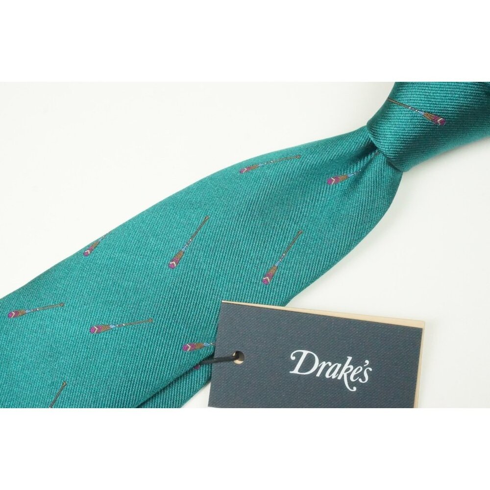 Drake’s Rowing Paddle Ocean Teal 100% Silk Tie Brand NEw With Tags